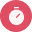 Pink stopwatch icon with white clock hands showing time at nearly 12 o'clock.
