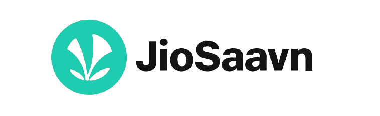 JioSaavn logo with stylized green leaf design on black background.