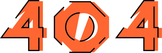 Large orange numbers forming error code 404 on black background.