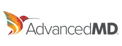 AdvancedMD logo with stylized orange and red bird icon.