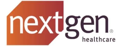 NextGen Healthcare logo with 'next' in white on orange shape and 'gen healthcare' in black text