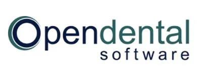 OpenDental software logo with stylized O featuring dark green and navy blue colors.