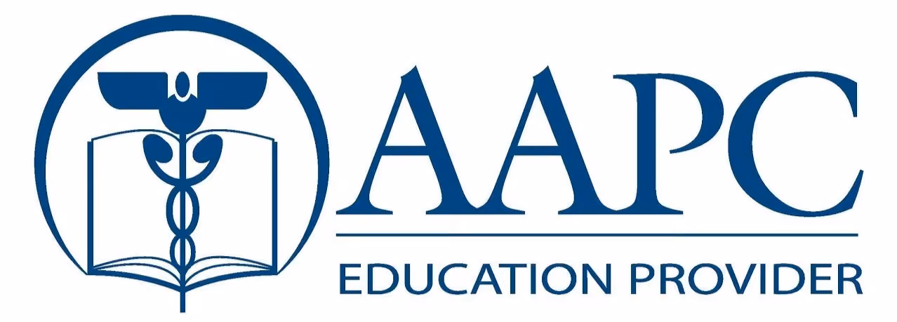 AAPC education provider logo with medical caduceus and open book symbol.