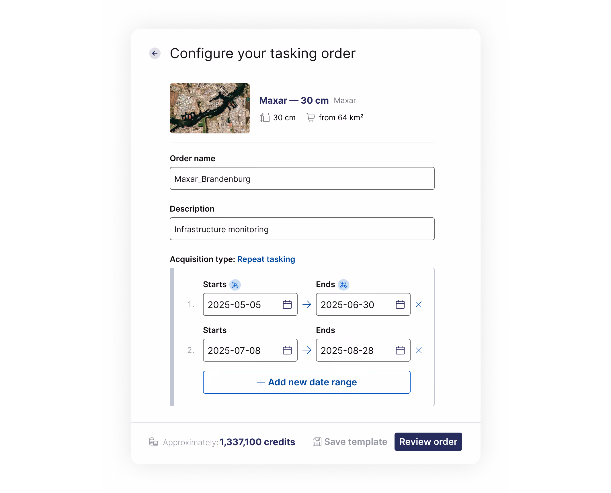 Tasking - Maxar - Configure Order