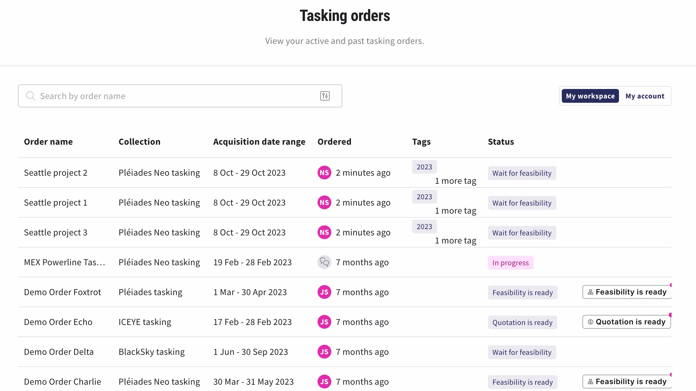 Order status screenshot for tasking blog