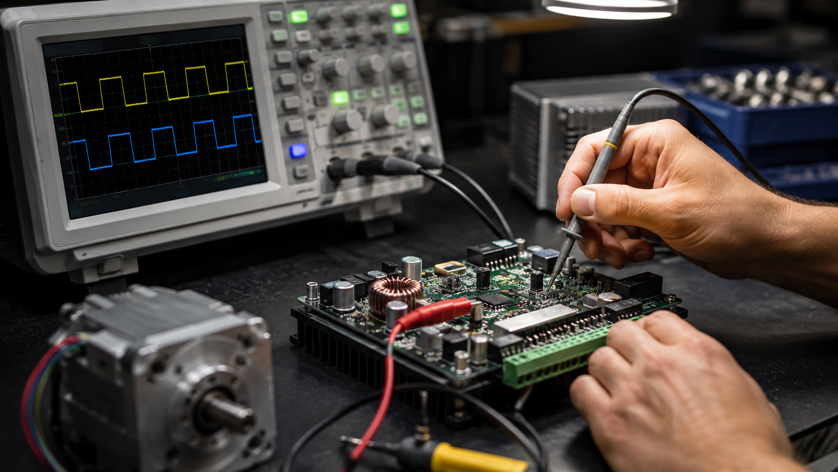 Oszilloskop-Messung der Interrupt-Latenz an einem Motorcontroller vor der Migration der Steuerungssoftware