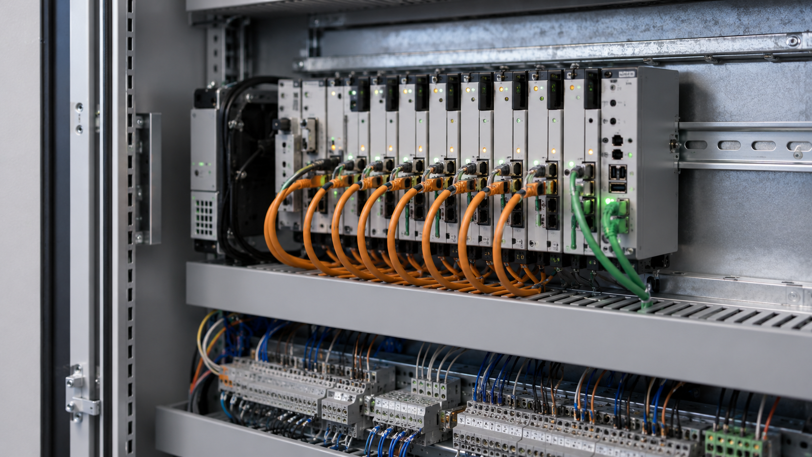 Feldbus-Verkabelung im Schaltschrank mit Buskopplern für EtherCAT und PROFINET