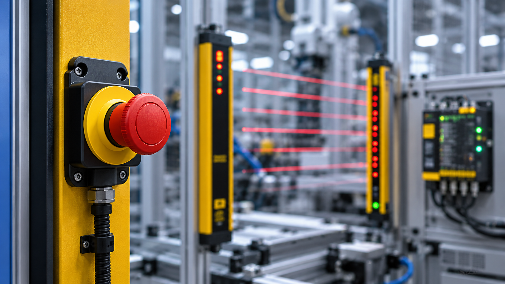 Not-Halt und Sicherheitssteuerung an einer Industriemaschine als Beispiel für funktionale Sicherheit