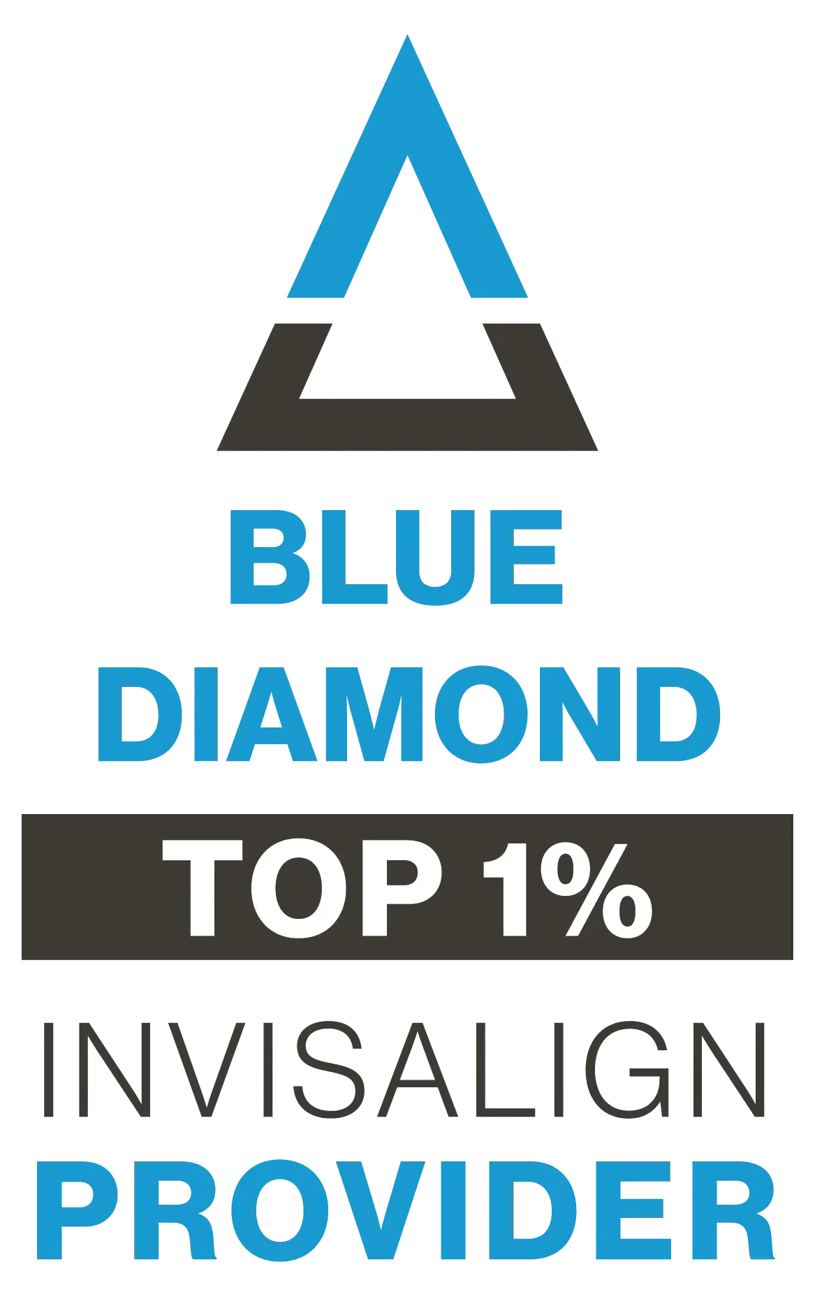 Blue Diamond Top 1% Invisalign provider logo with a blue and black triangle above the text.