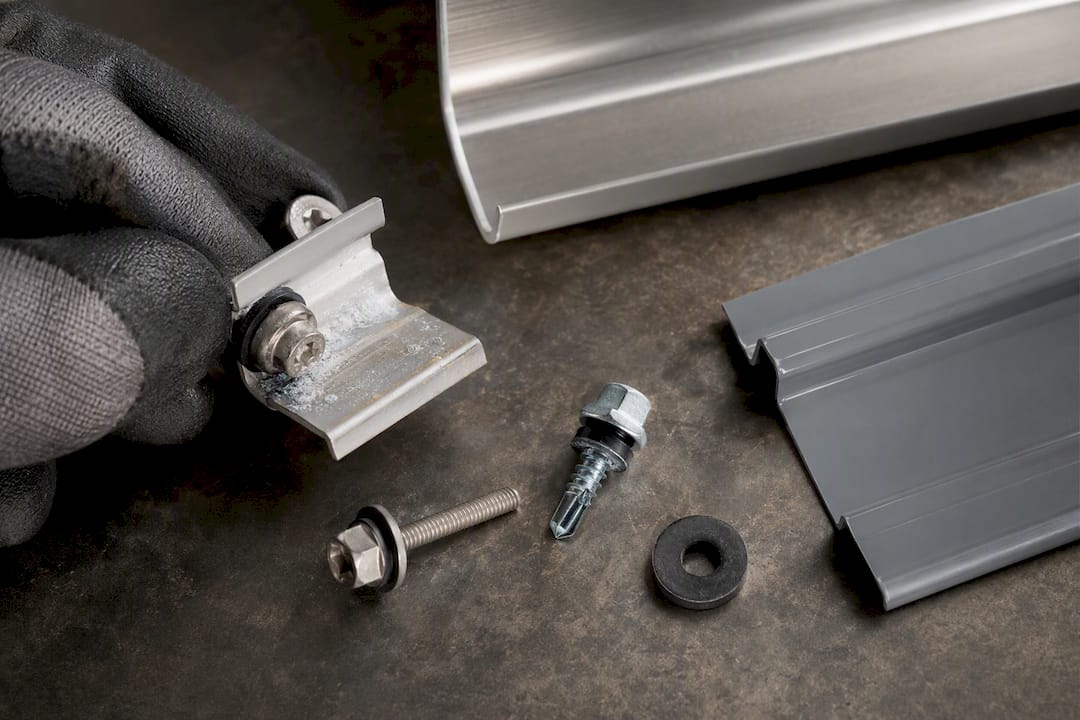 Galvanic corrosion at gutter fastener