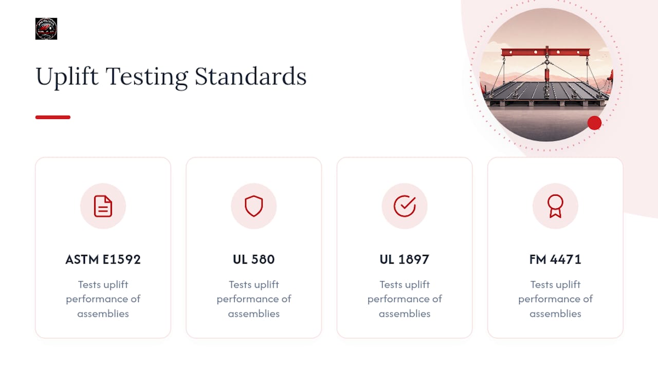 Four standards for roof assembly uplift testing