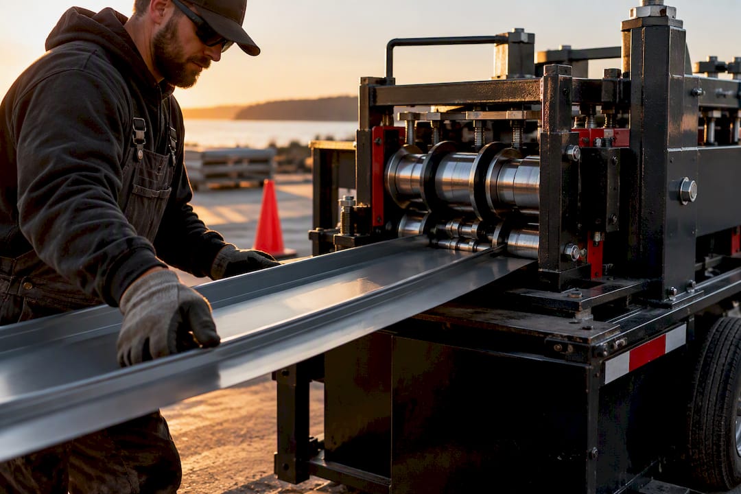 Contractor guiding on-site panel roll forming