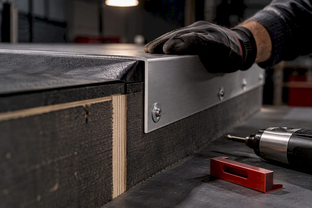 L-shaped cleat seated at roof edge