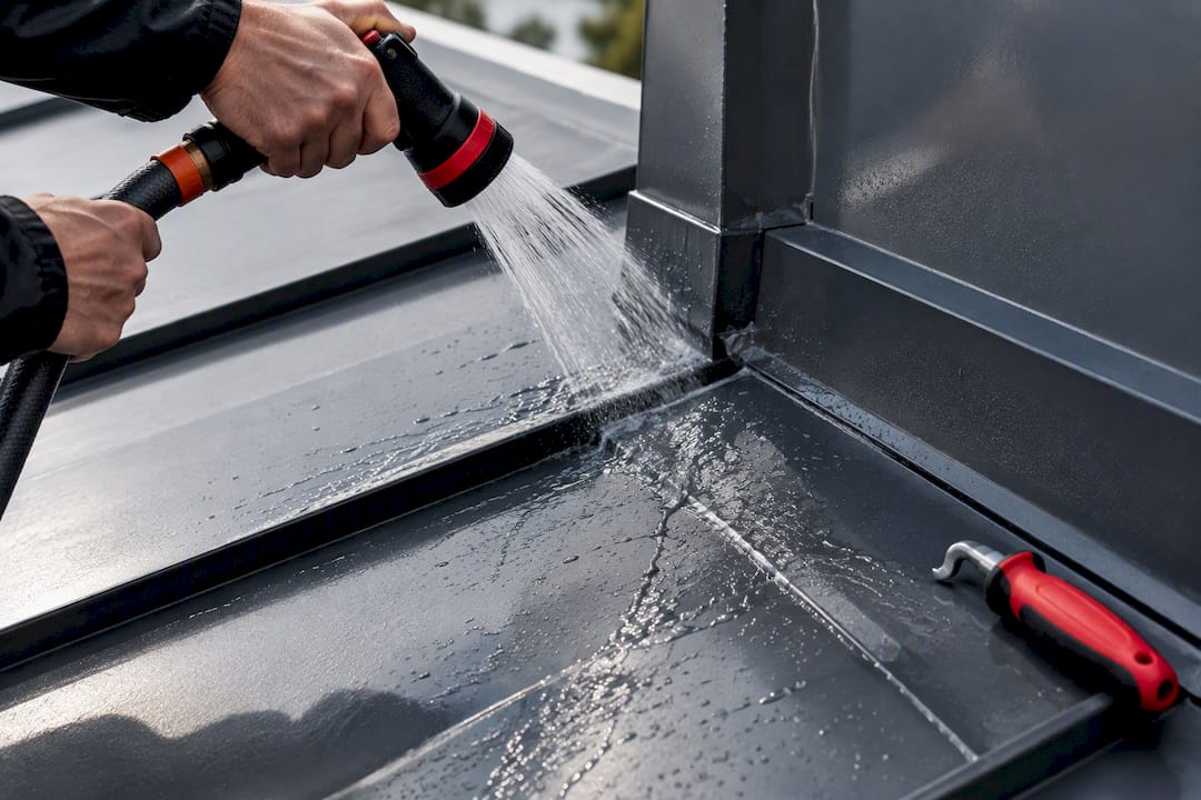 Hose testing a standing seam transition