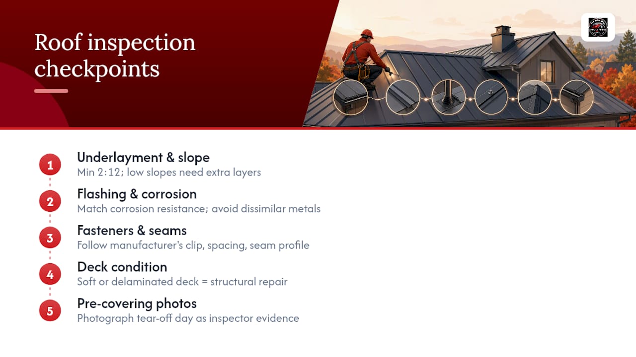 Five metal roof inspection checkpoints