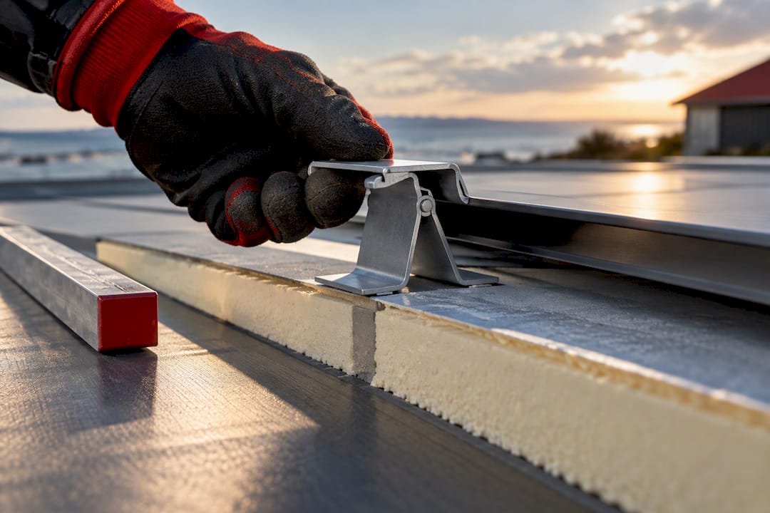 Articulating clip over rigid insulation