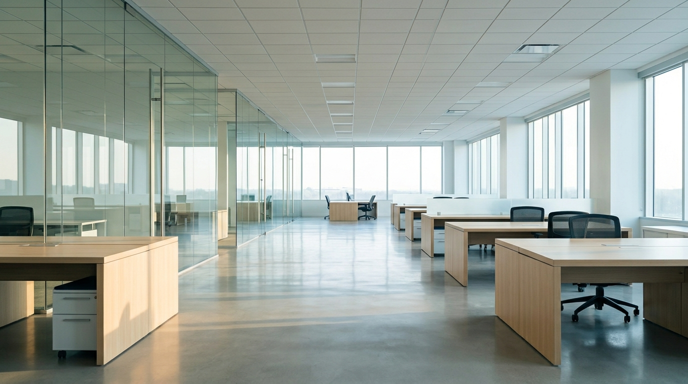 Clean, freshly serviced commercial office interior