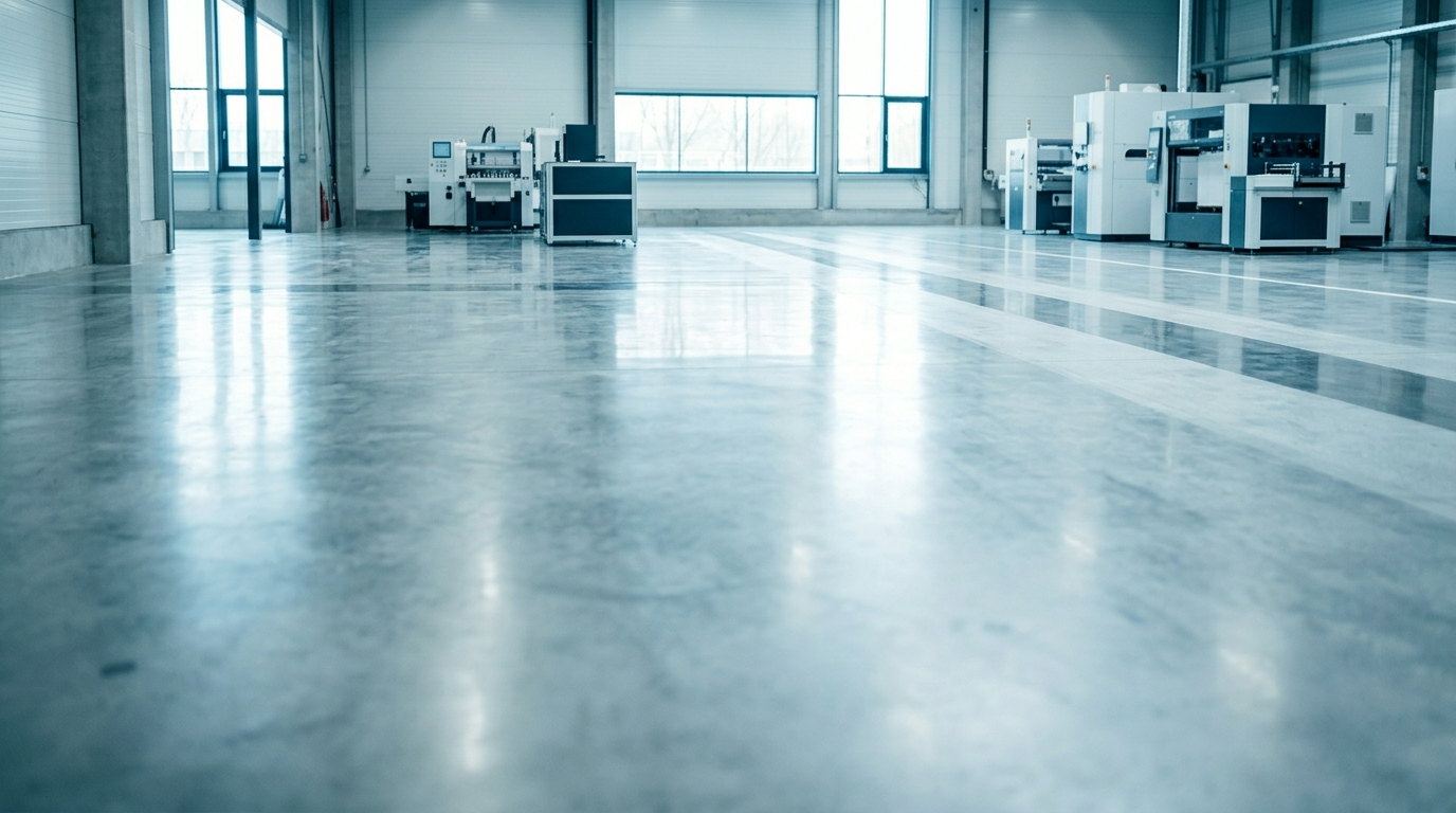 Close-up of a swept, maintained manufacturing floor