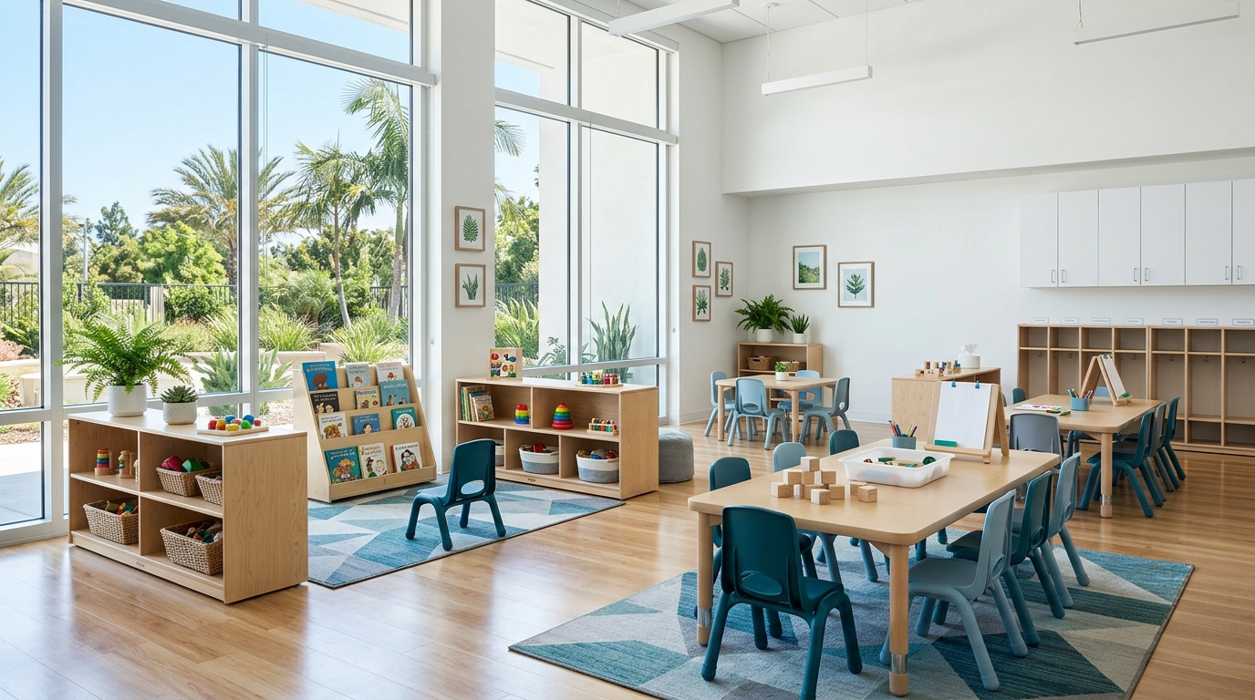 Clean, sanitized childcare center classroom
