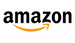 Amazon logo with black text and orange curved arrow smile