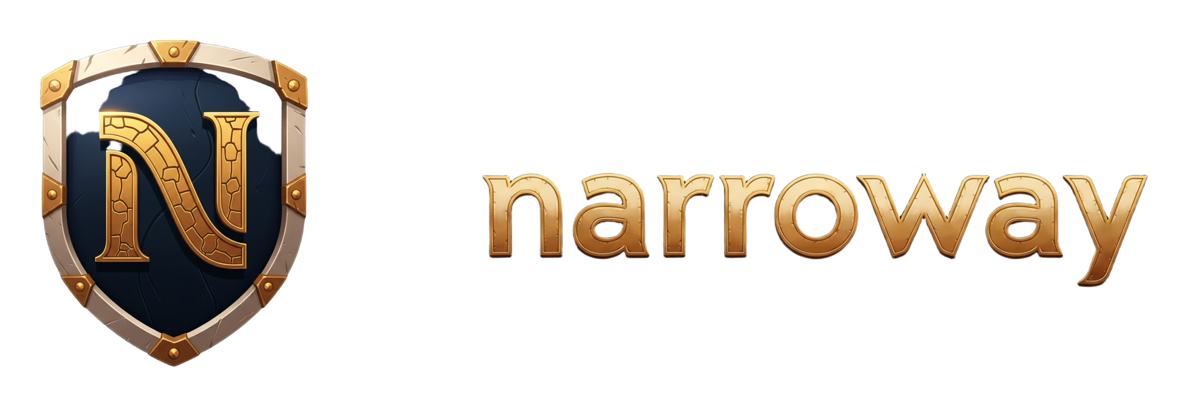 Gold letter N inside a medieval shield next to the word narroway in gold text.