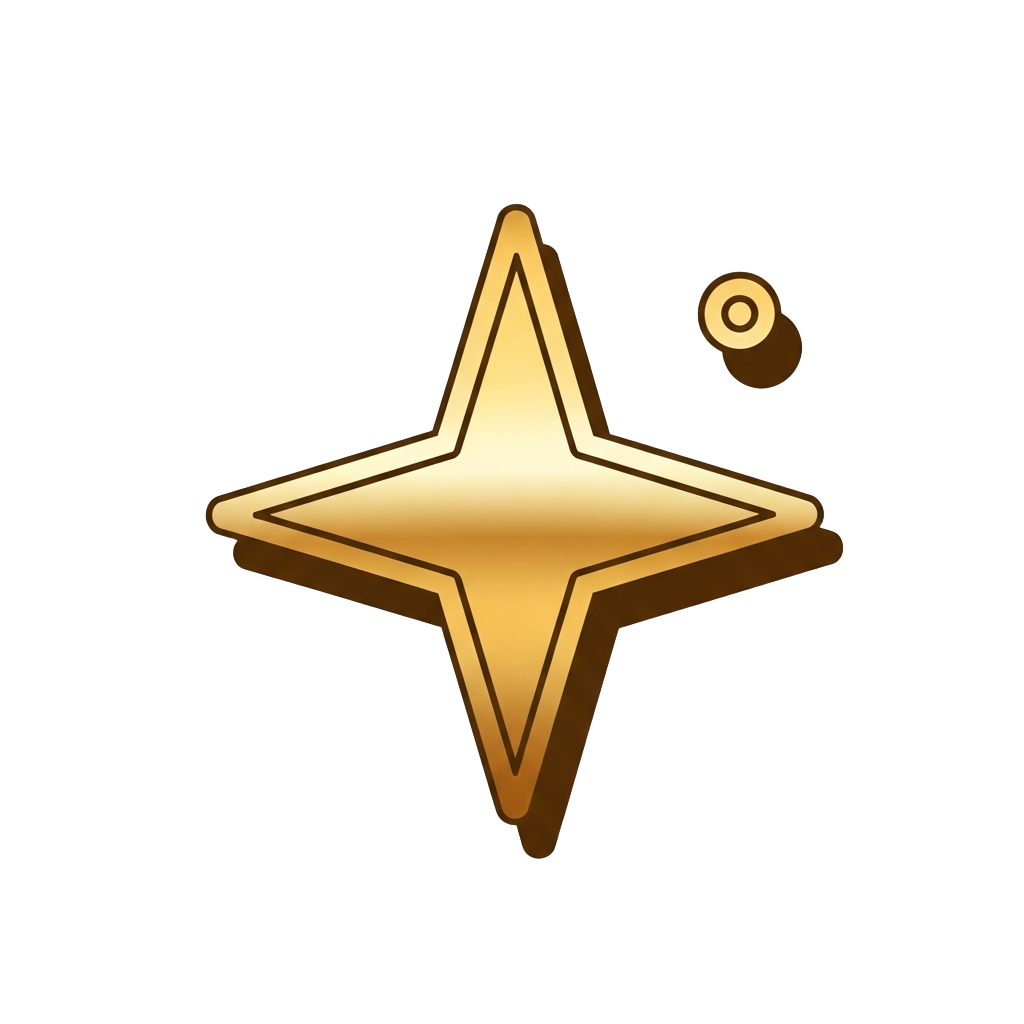 Gold four-pointed star icon with a smaller circular detail in the upper right corner.