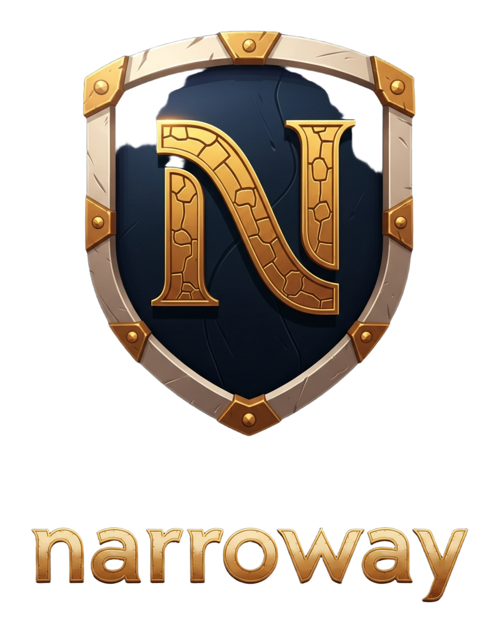 Shield emblem with a gold textured letter N and the word narroway below in gold text.