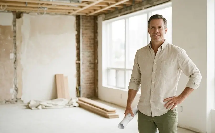 Desire Basements project manager reviewing a basement renovation plan