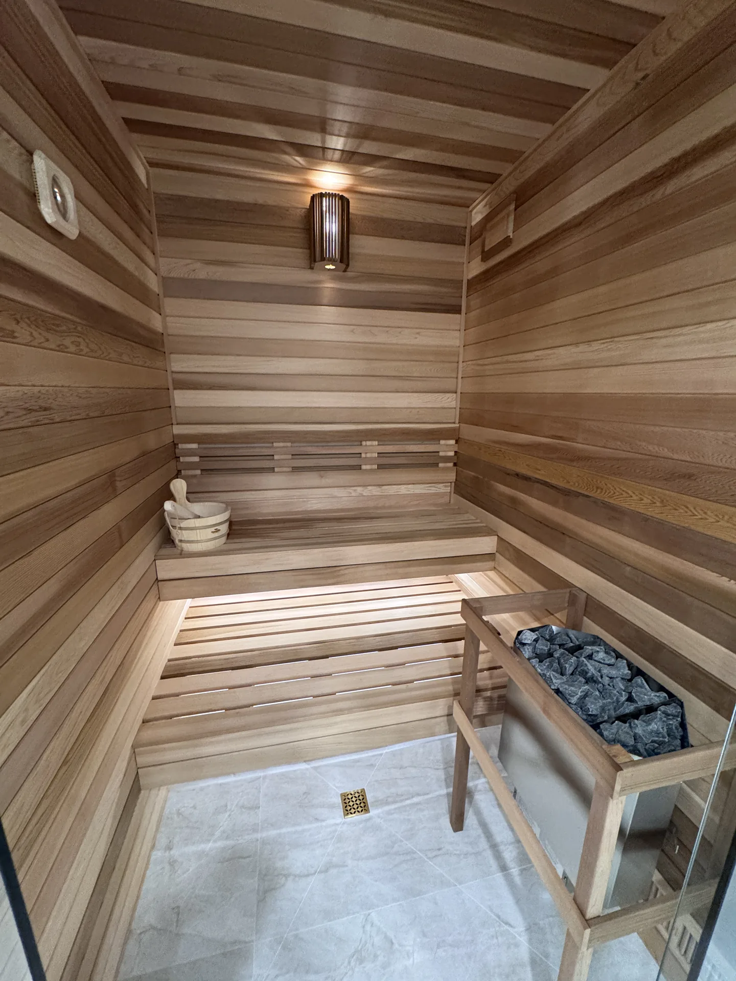 Structural work in Brampton — cedar sauna interior built in a finished GTA basement