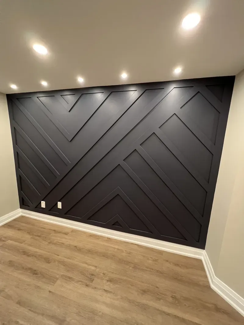 basement charcoal chevron feature wall