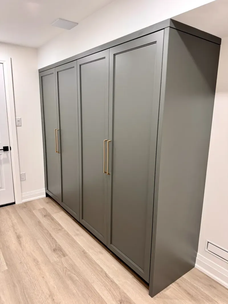 basement custom closet grey millwork