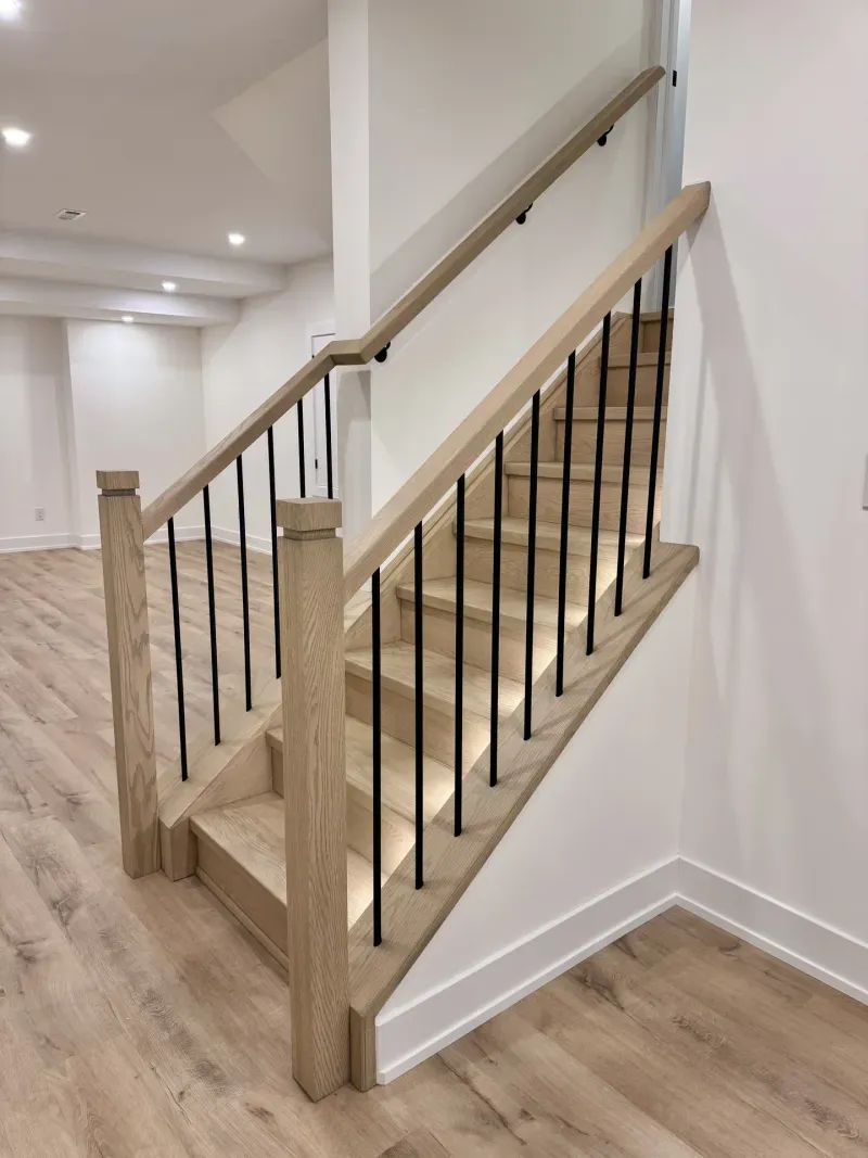 basement oak staircase white risers