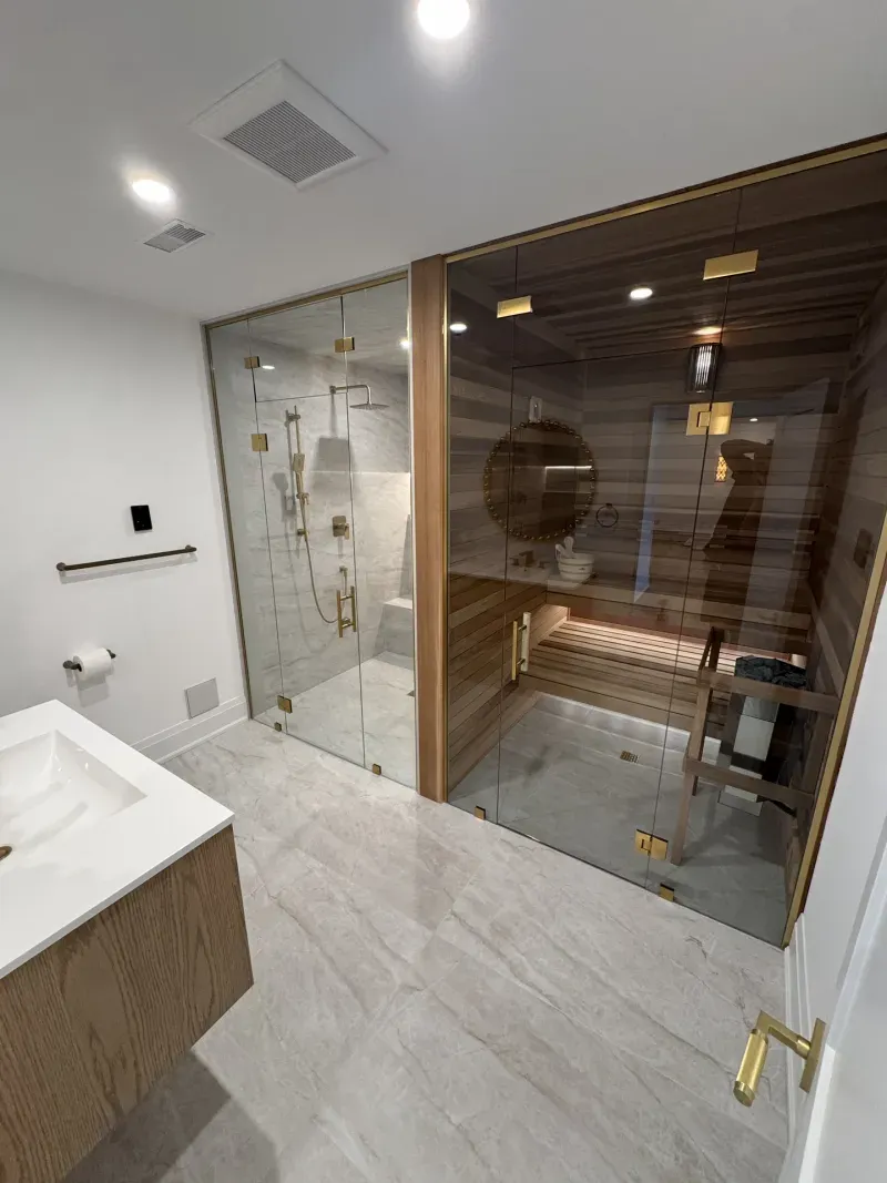 basement spa bathroom sauna marble
