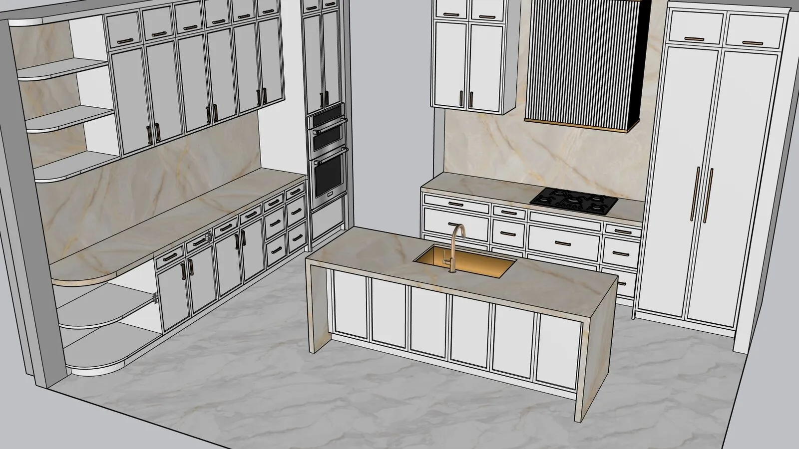 Kitchen design model, every cabinet placed before construction, Desire Basements GTA