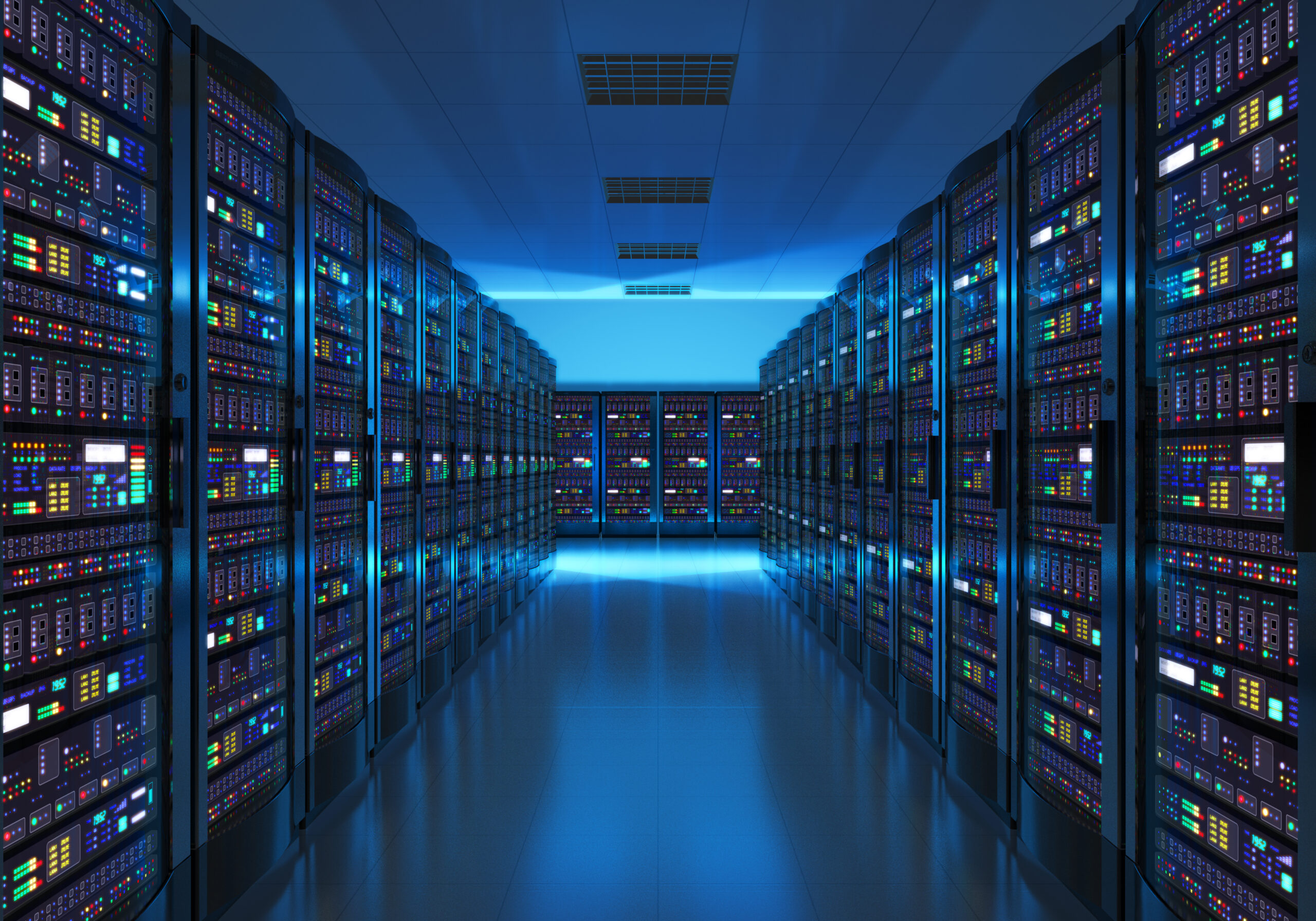 Data hall with rows of energized racks