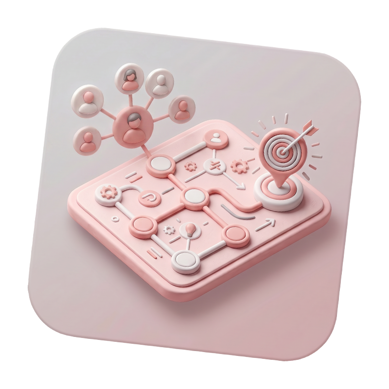 Pink wooden brain model on a light pink background with rays suggesting an idea.