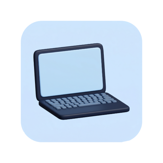 Light blue laptop with white keyboard and blank white screen on a light blue background.