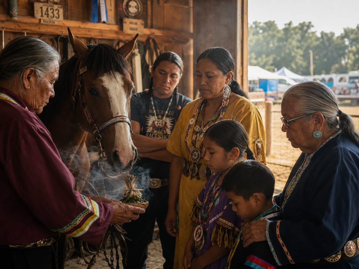 Elder offering a blessing at an Indian Relay gathering