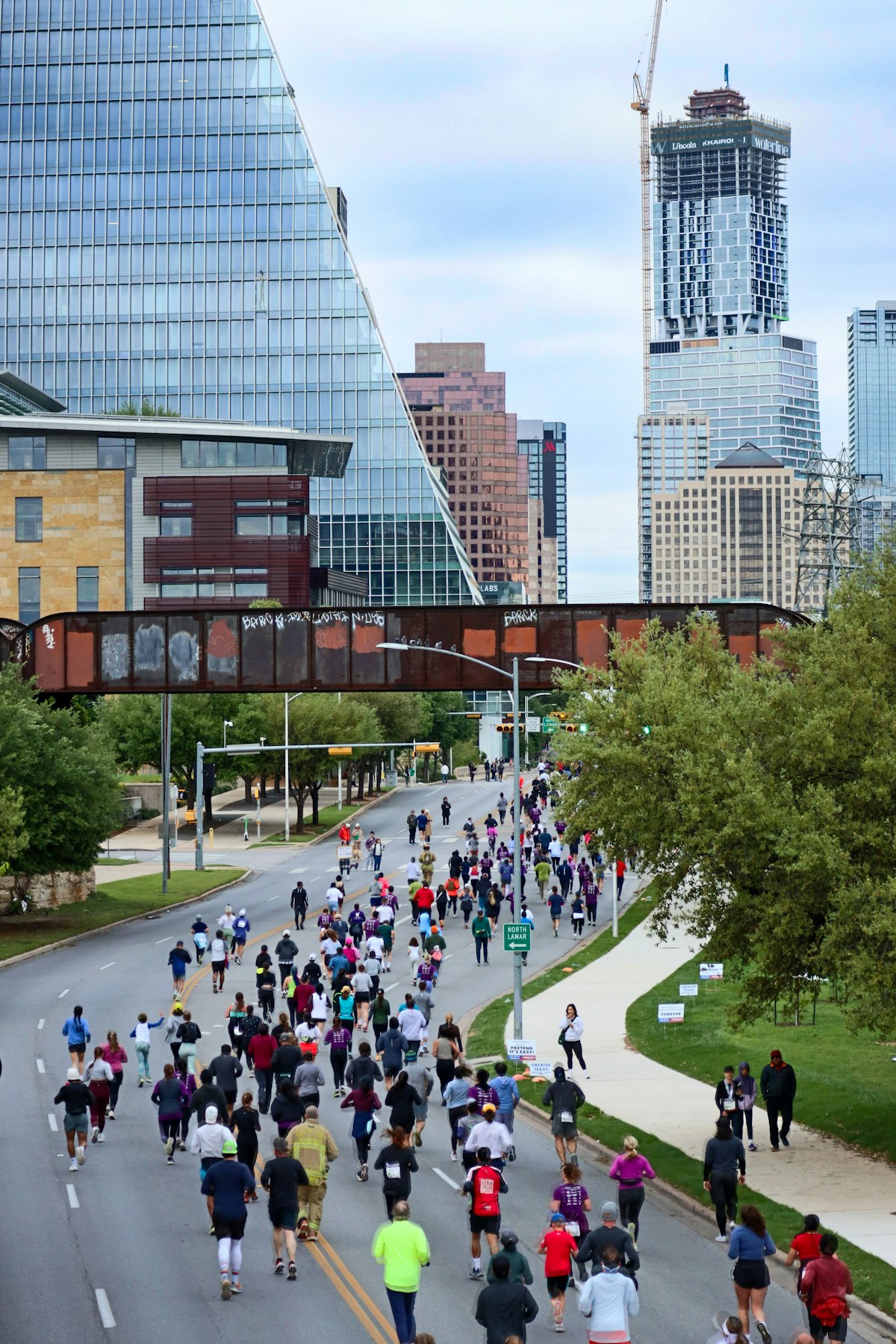 Runners competing in a city marathon