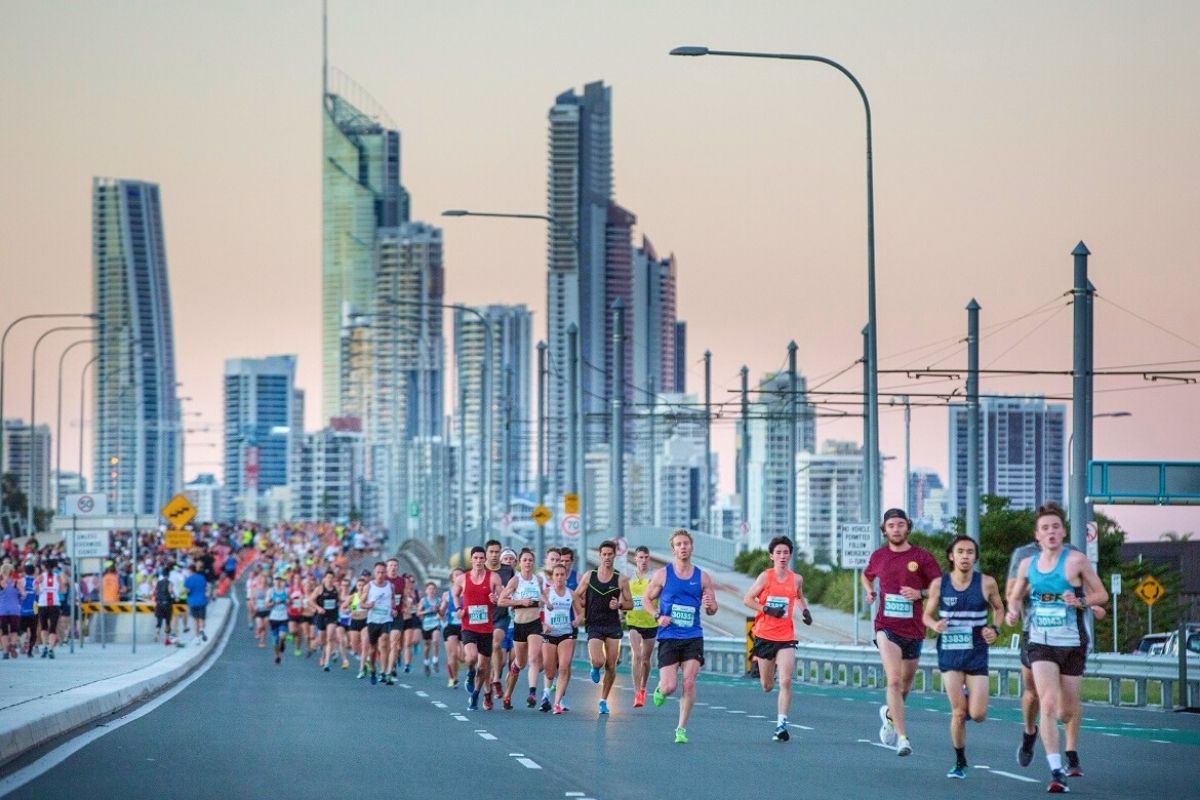 Runners on the flat coastal course at the ASICS Gold Coast Marathon