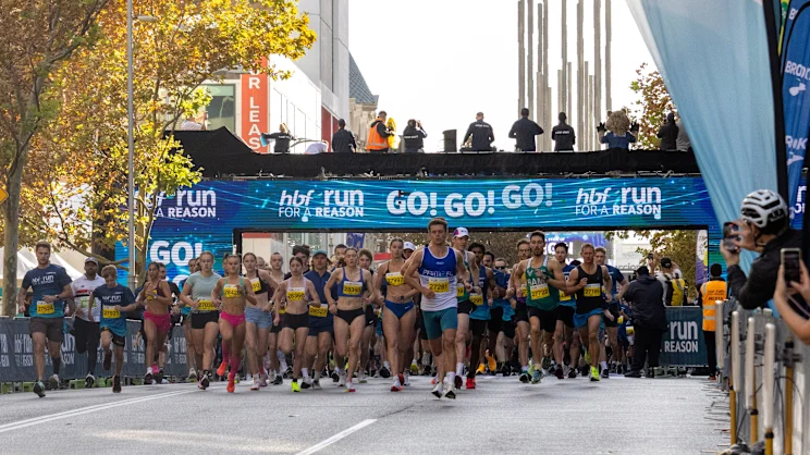 Runners through the streets of Perth at the HBF Run for a Reason