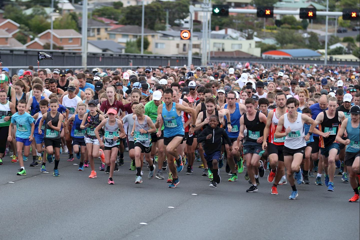 Runners crossing the Tasman Bridge at St Lukes Run the Bridge, Hobart