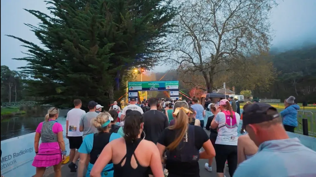 Runners on the Coastal Pathway Ultra course near Latrobe, Tasmania
