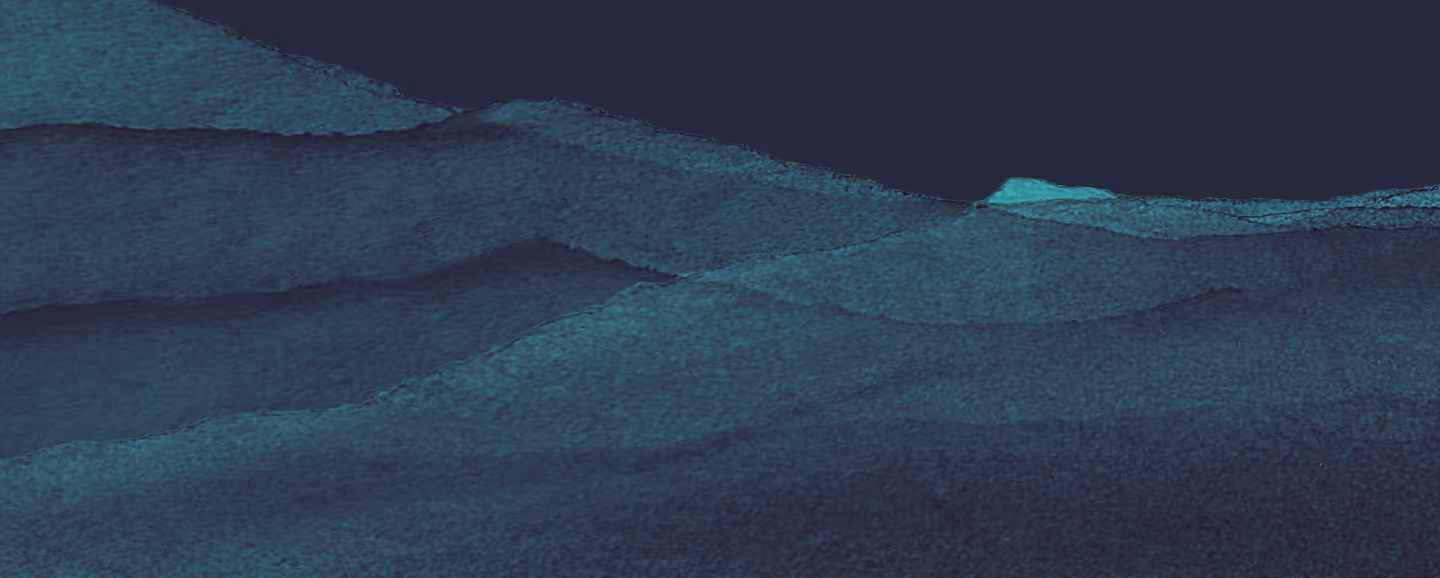 Abstract dark teal and navy layered shapes resembling rough terrain against a dark background.