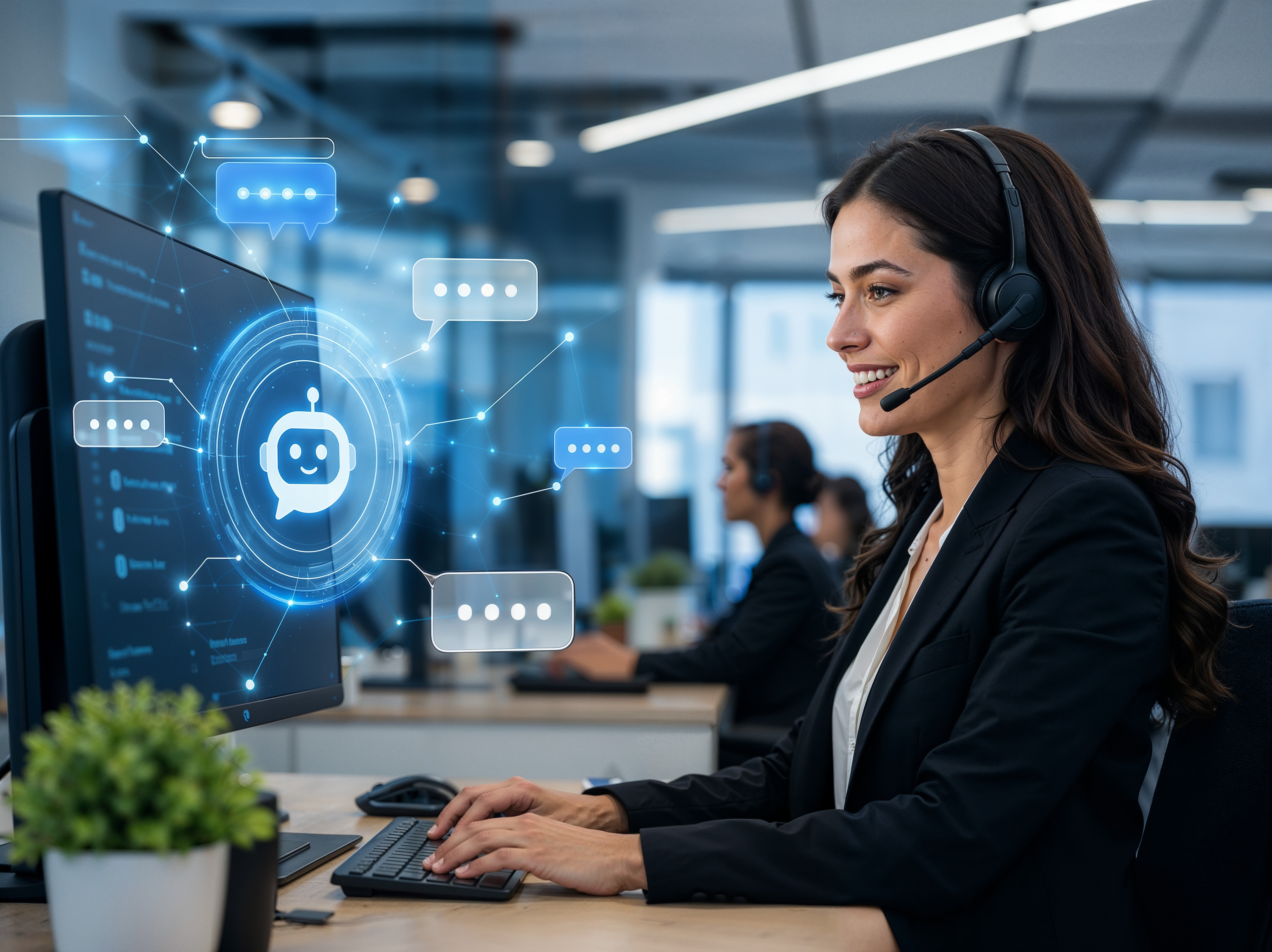 Customer service agent working at a computer