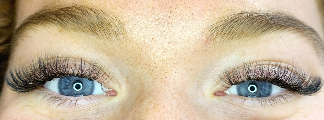 After eyelash extension transformation showing a customized volume lash set.