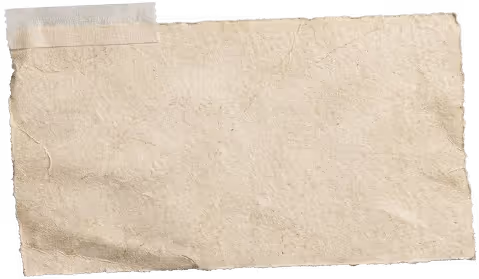 Rectangular piece of old, crumpled beige paper taped at top left corner.