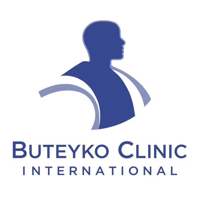 Blue silhouette of a person in profile with curved lines above text reading Buteyko Clinic International.