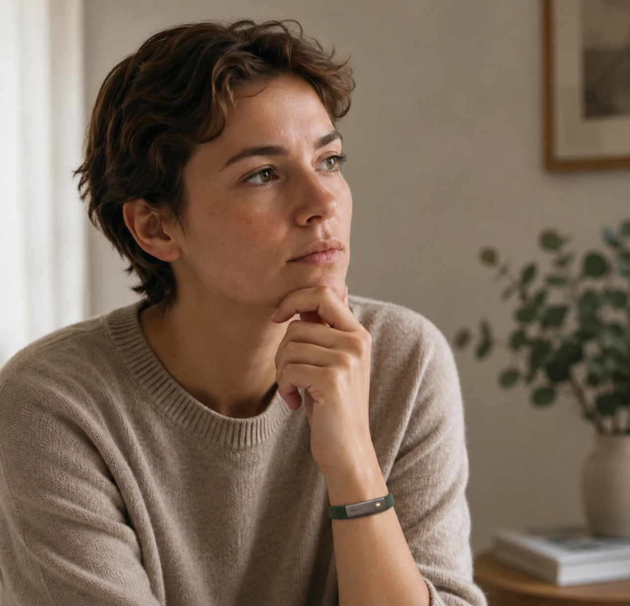 A woman wearing Nagome during a quiet moment in her day