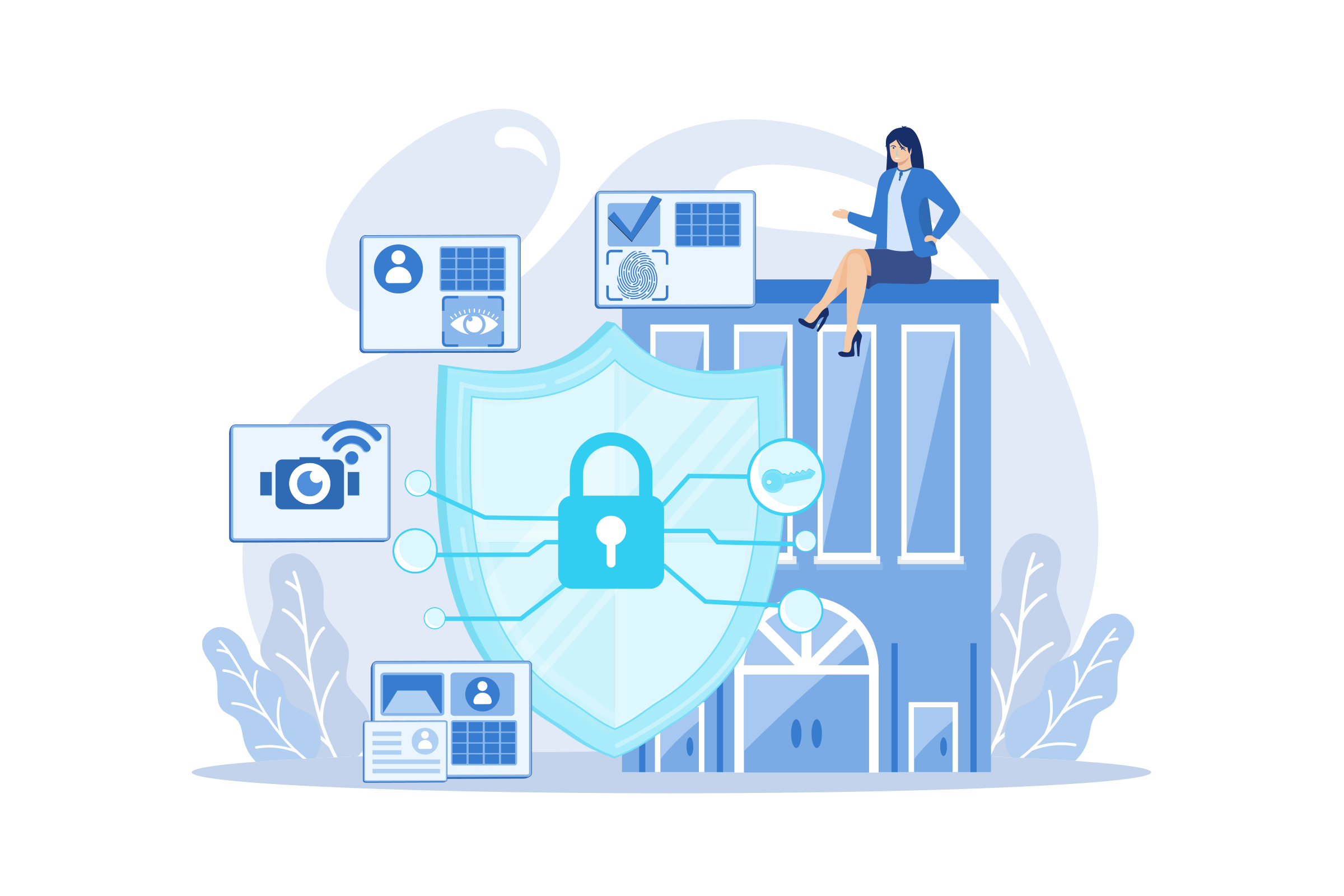 Layered security shield protecting identity, access, and building systems